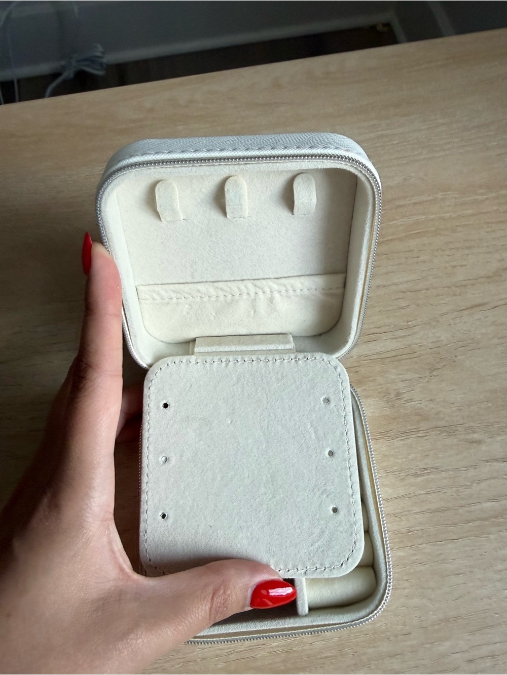 Travel Jewelry Box Organizer White Vegan Leather Mirror Case - Picture 6 of 6